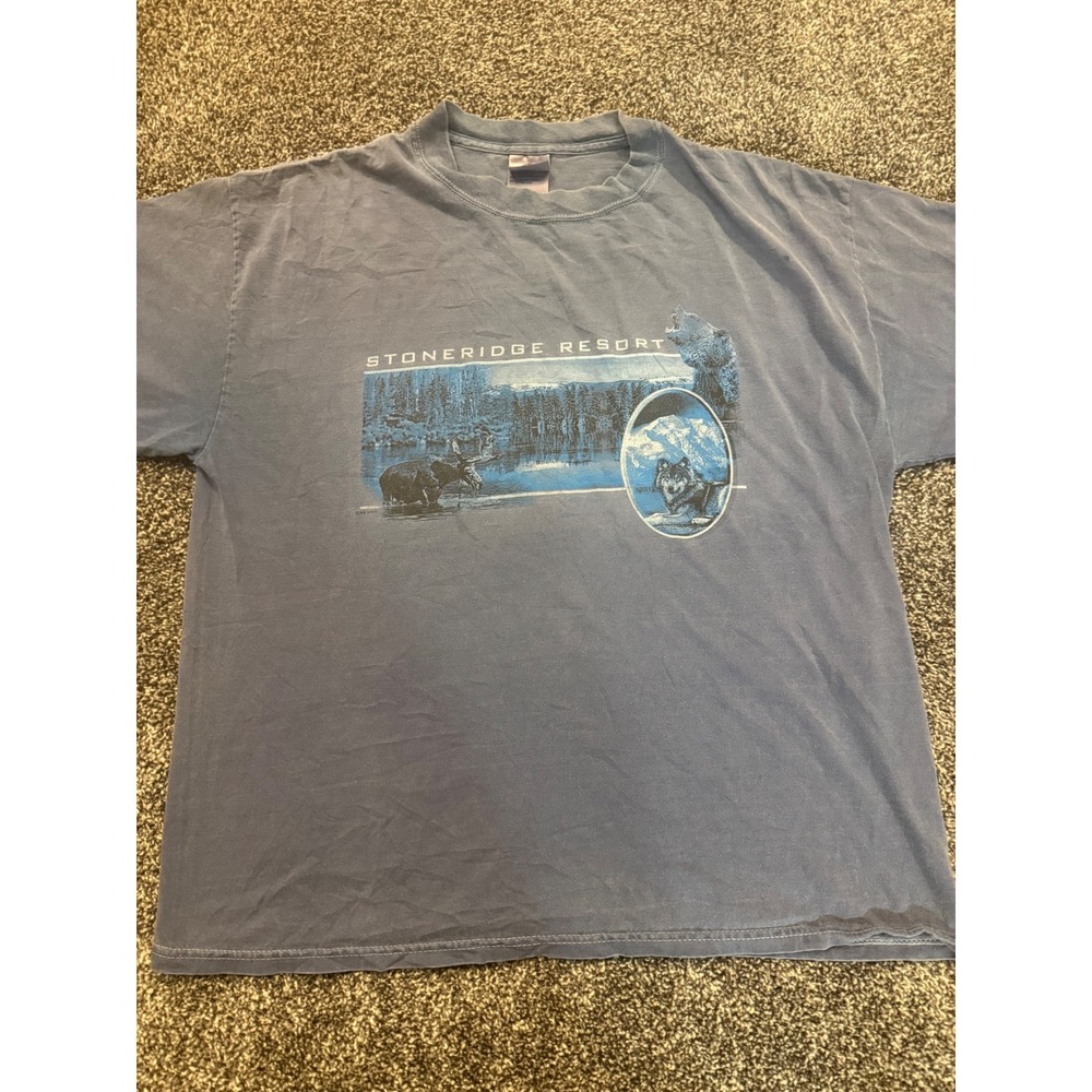 Vintage Delta Stoneridge Resort T-Shirt Blue Wolf Moose‎ Graphic Large